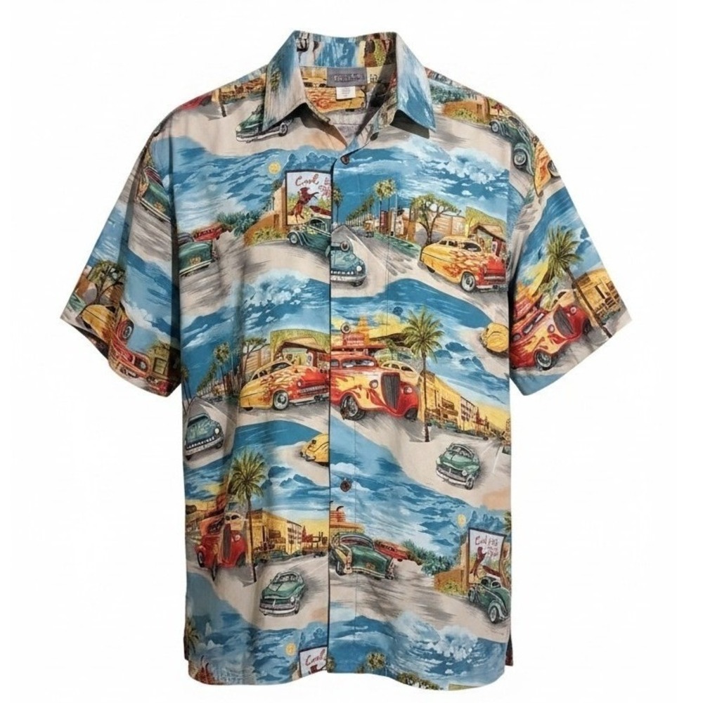 Vintage High Seas Trading Co. Mens size XL Classic‎ 1950s Cars Button Down Shirt